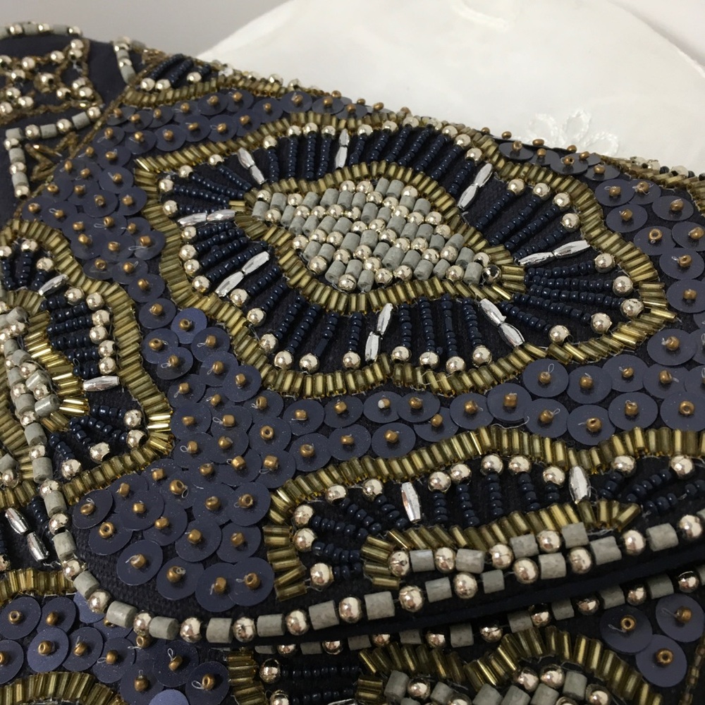 Lulus Beaded Navy and Gold Envelope Crossbody Clutch - Picture 5 of 6
